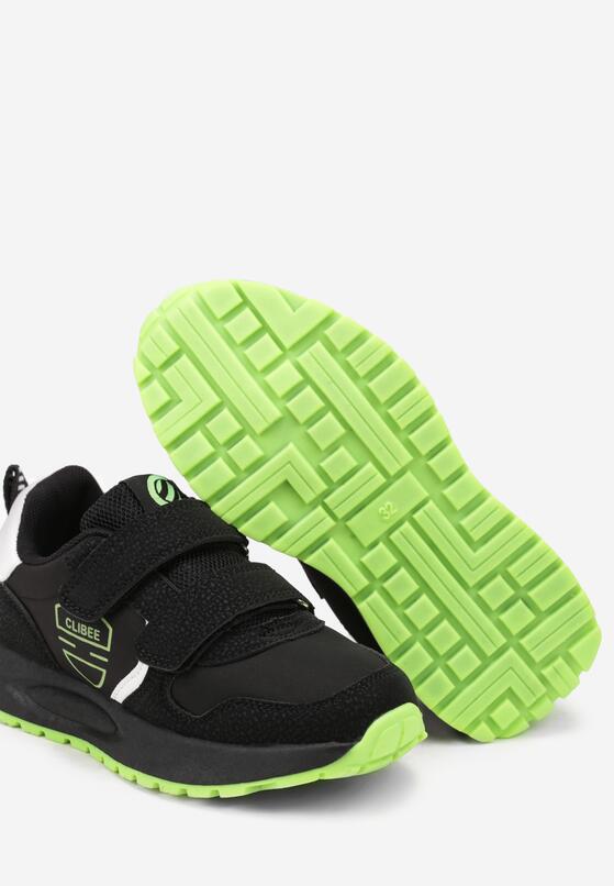 Czarno-Zielone Buty Sportowe na Grubej Podeszwie z Zapięciem na Rzep Tanima 3
