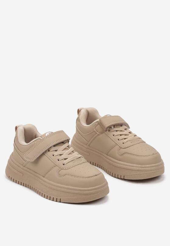 Ciemnobeżowe Sznurowane Buty Sportowe Sneakersy na Grubej Podeszwie na Rzepy Olita 2