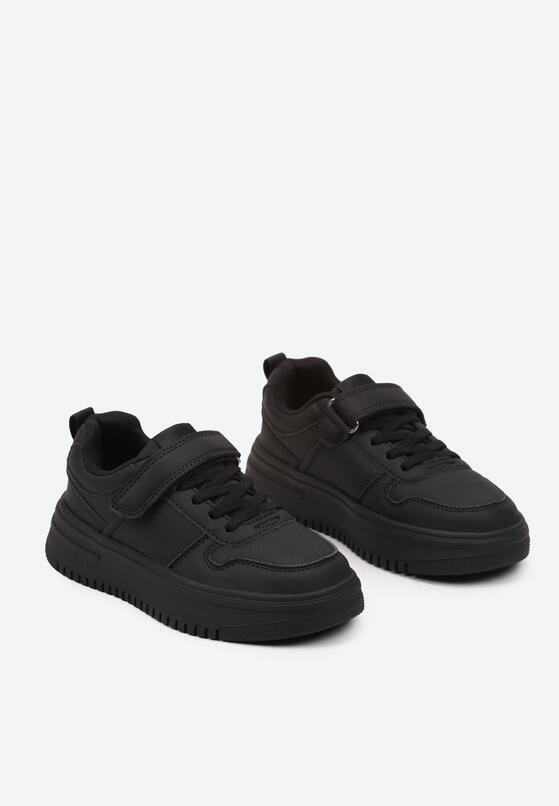 Czarne Sznurowane Buty Sportowe Sneakersy na Grubej Podeszwie na Rzepy Olita 2