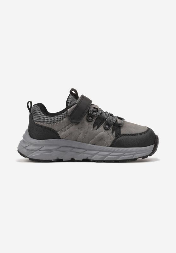 Szare Płaskie Buty Sportowe Sneakersy z Tłoczoną Podeszwą na Rzep Olirae 1