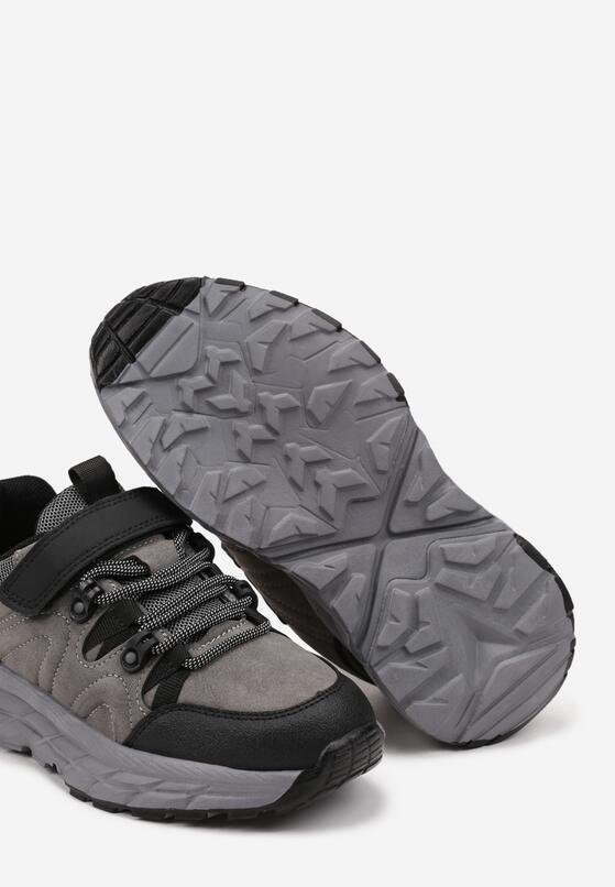 Szare Płaskie Buty Sportowe Sneakersy z Tłoczoną Podeszwą na Rzep Olirae 3