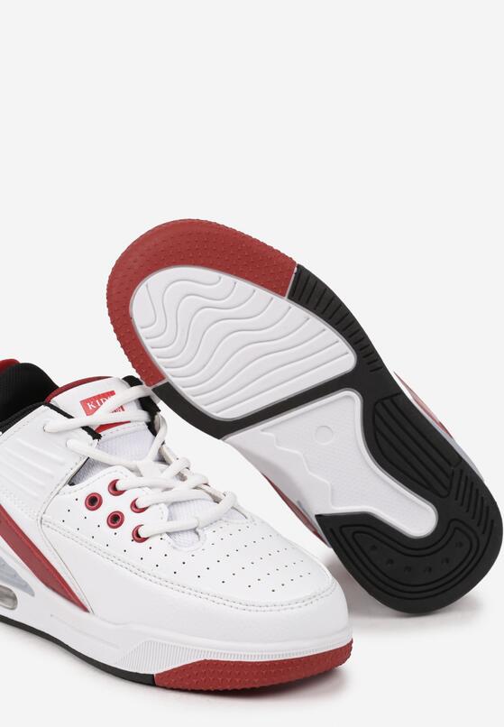 Biało-Czerwone Płaskie Buty Sportowe Sneakersy za Kostkę z Perforacją i Tłoczeniem Neritha 3