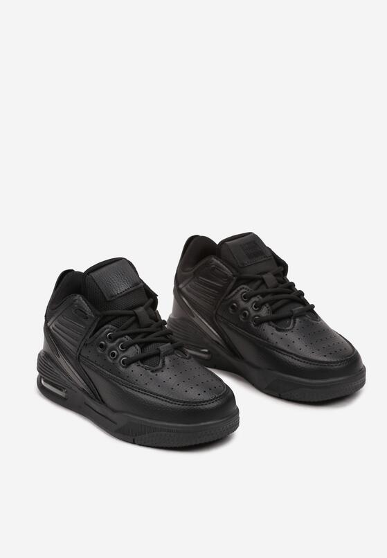 Czarne Płaskie Buty Sportowe Sneakersy za Kostkę z Perforacją i Tłoczeniem Neritha 2