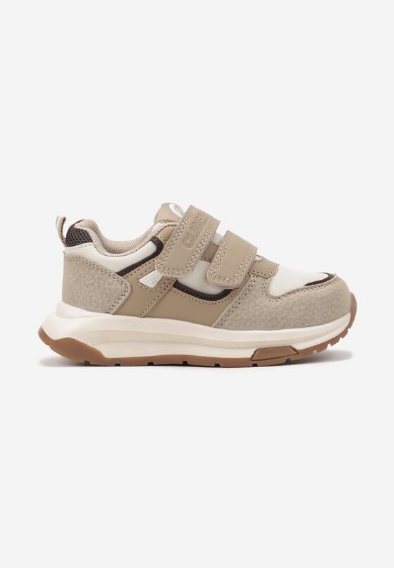 Ciemnobeżowe Buty Sportowe Sneakersy na Grubej Podeszwie Ozdobione Paskami Nerielle 1