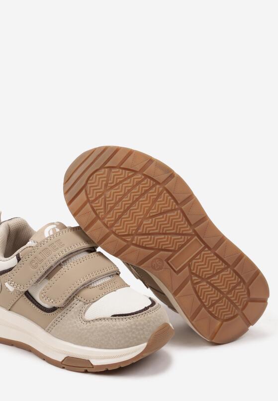 Ciemnobeżowe Buty Sportowe Sneakersy na Grubej Podeszwie Ozdobione Paskami Nerielle 3