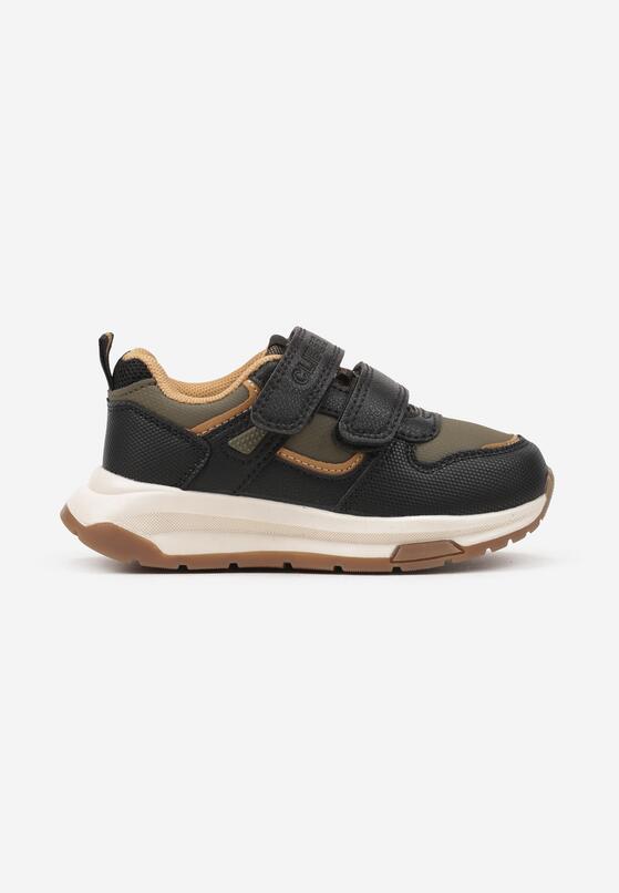 Czarno-Zielone Buty Sportowe Sneakersy na Grubej Podeszwie Ozdobione Paskami Nerielle 1