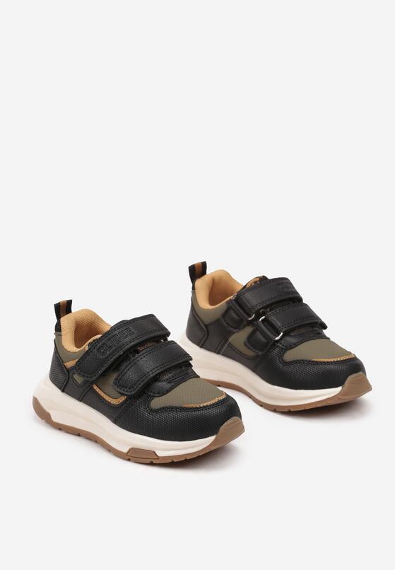 Czarno-Zielone Buty Sportowe Sneakersy na Grubej Podeszwie Ozdobione Paskami Nerielle 2