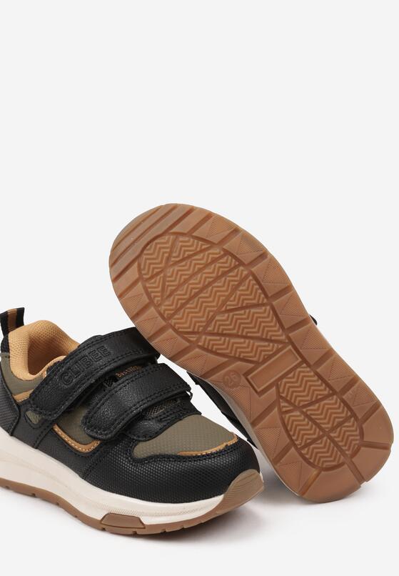 Czarno-Zielone Buty Sportowe Sneakersy na Grubej Podeszwie Ozdobione Paskami Nerielle 3