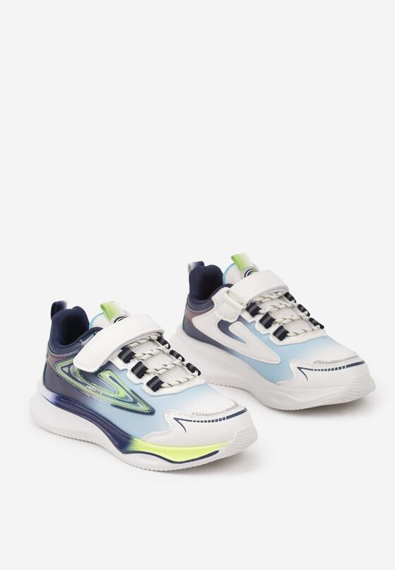 Biało-Niebieskie Płaskie Buty Sportowe Sneakersy na Rzep z Geometrycznym Zdobieniem Irinimi 2