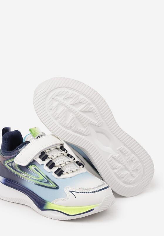 Biało-Niebieskie Płaskie Buty Sportowe Sneakersy na Rzep z Geometrycznym Zdobieniem Irinimi 3