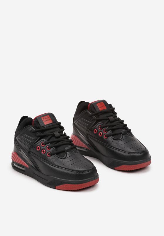 Czarno-Czerwone Płaskie Buty Sportowe Sneakersy za Kostkę z Perforacją i Tłoczeniem Neritha 2