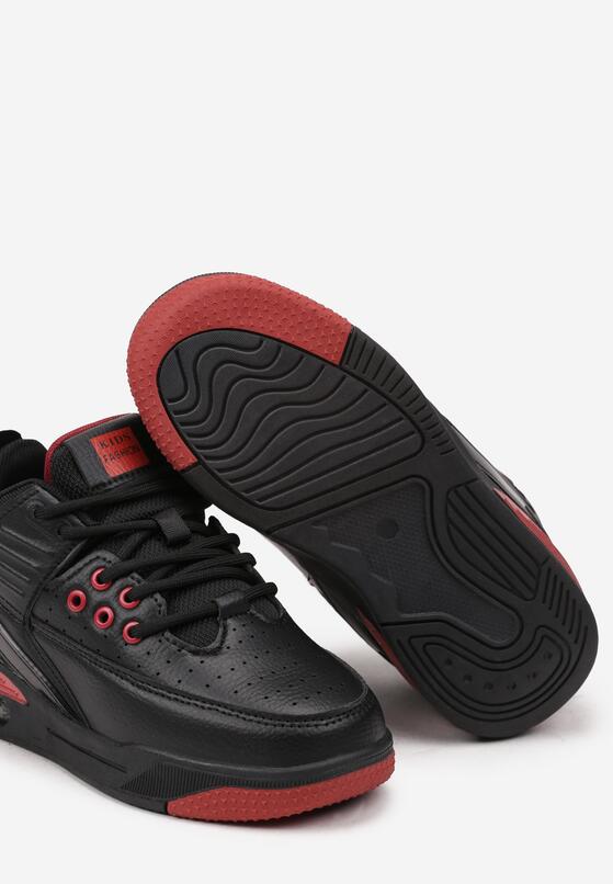 Czarno-Czerwone Płaskie Buty Sportowe Sneakersy za Kostkę z Perforacją i Tłoczeniem Neritha 3