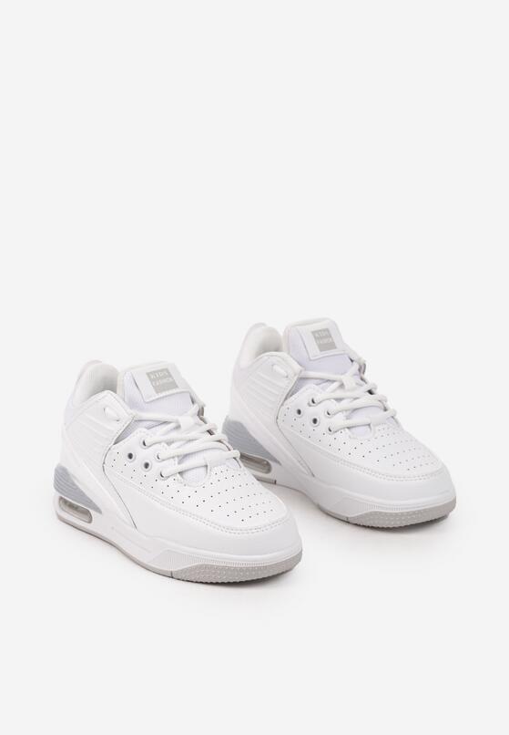 Biało-Szare Płaskie Buty Sportowe Sneakersy za Kostkę z Perforacją i Tłoczeniem Neritha 2