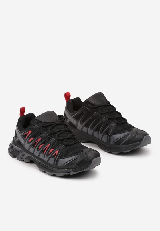 Czarno-Czerwone Płaskie Sznurowane Buty Sportowe Sneakersy z Ozdobnymi Paskami Nerades 2