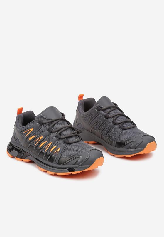 Szaro-Pomarańczowe Płaskie Sznurowane Buty Sportowe Sneakersy z Ozdobnymi Paskami Nerades 2