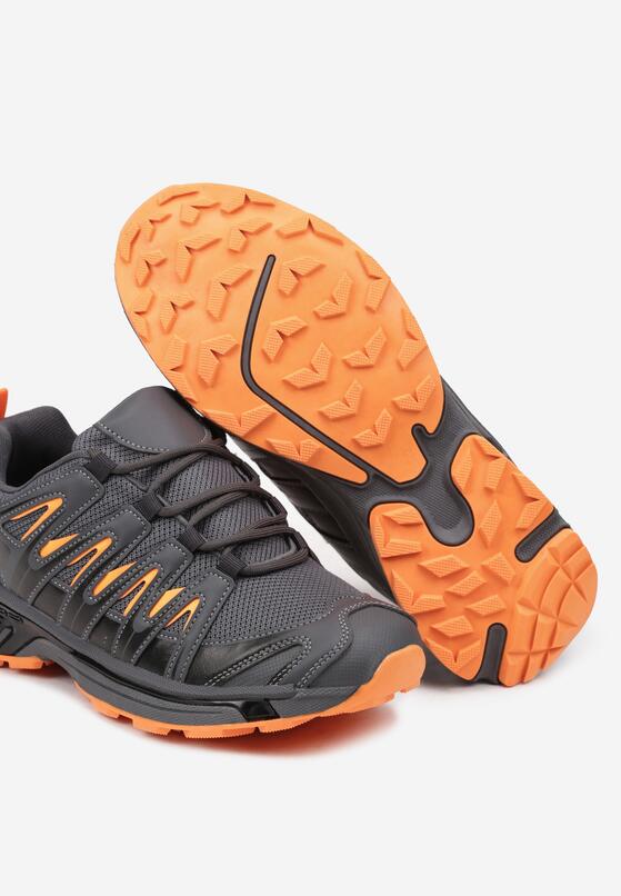 Szaro-Pomarańczowe Płaskie Sznurowane Buty Sportowe Sneakersy z Ozdobnymi Paskami Nerades 3