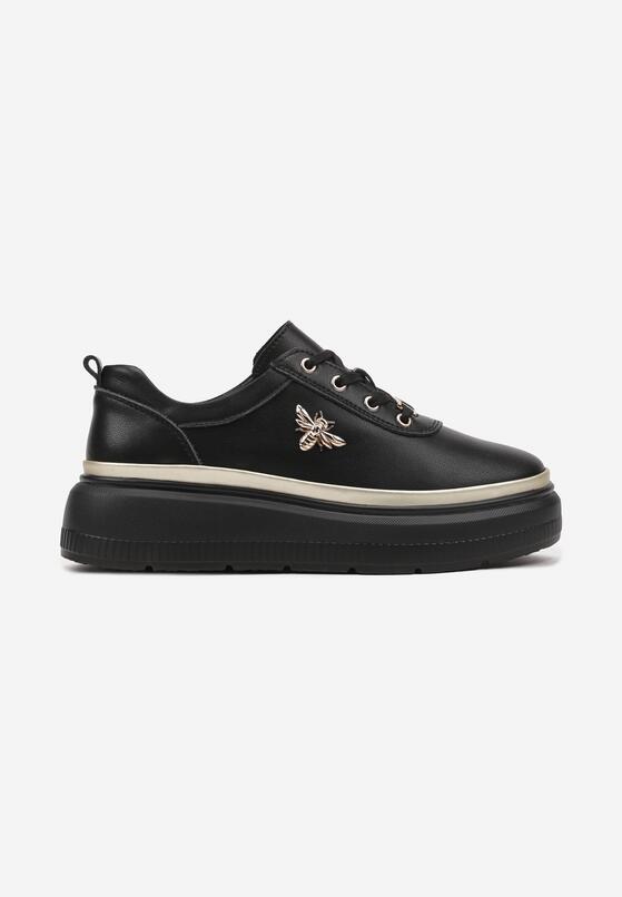 Czarne Skórzane Sneakersy na Grubej Podeszwie z Metaliczną Ozdobą Nericia 4