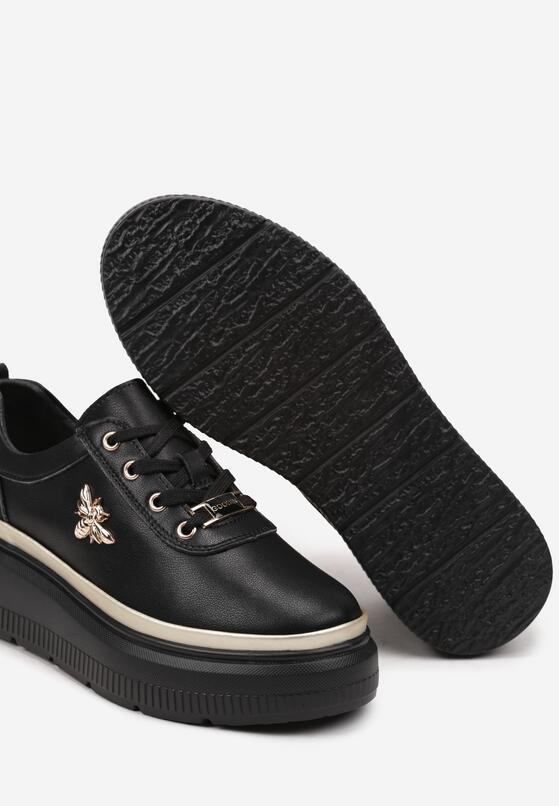 Czarne Skórzane Sneakersy na Grubej Podeszwie z Metaliczną Ozdobą Nericia 6