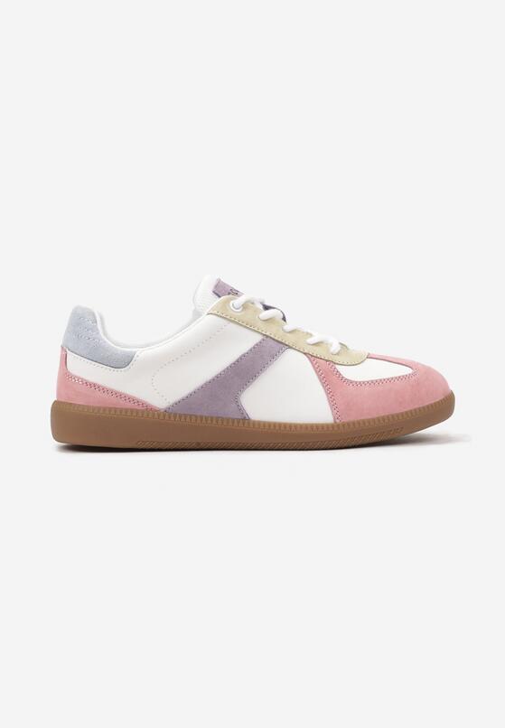 Fuksjowo-Białe Płaskie Skórzane Sneakersy Ozdobione Przeszyciami Verietta 4