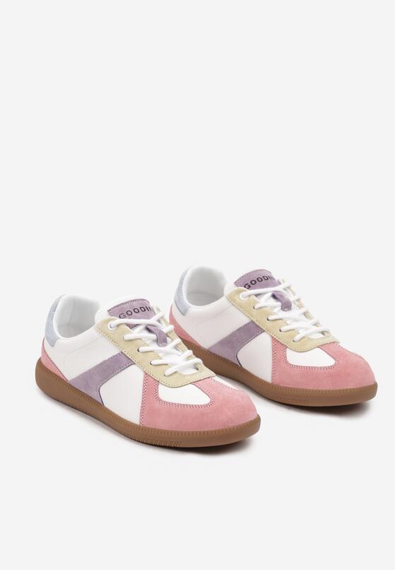 Fuksjowo-Białe Płaskie Skórzane Sneakersy Ozdobione Przeszyciami Verietta 5