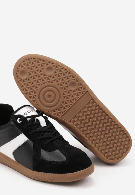 Czarno-Białe Płaskie Skórzane Sneakersy Ozdobione Przeszyciami Verietta 6
