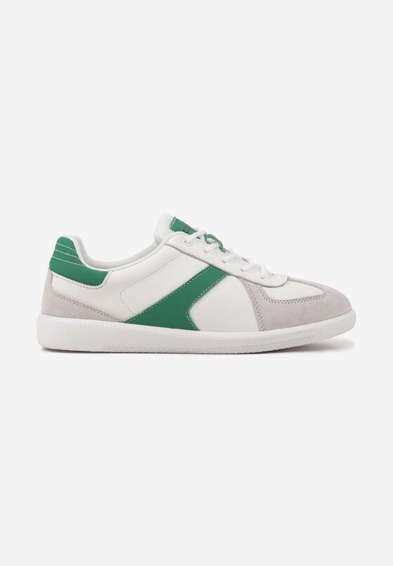 Biało-Zielone Płaskie Skórzane Sneakersy Ozdobione Przeszyciami Verietta 4