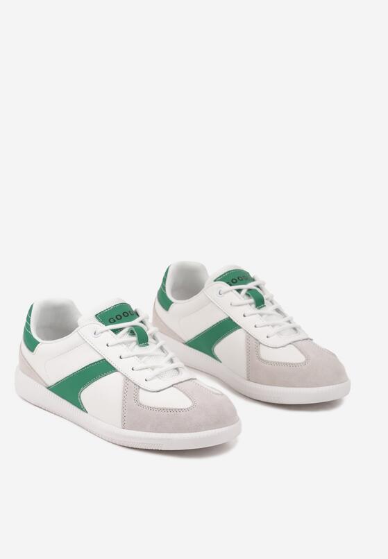 Biało-Zielone Płaskie Skórzane Sneakersy Ozdobione Przeszyciami Verietta 5