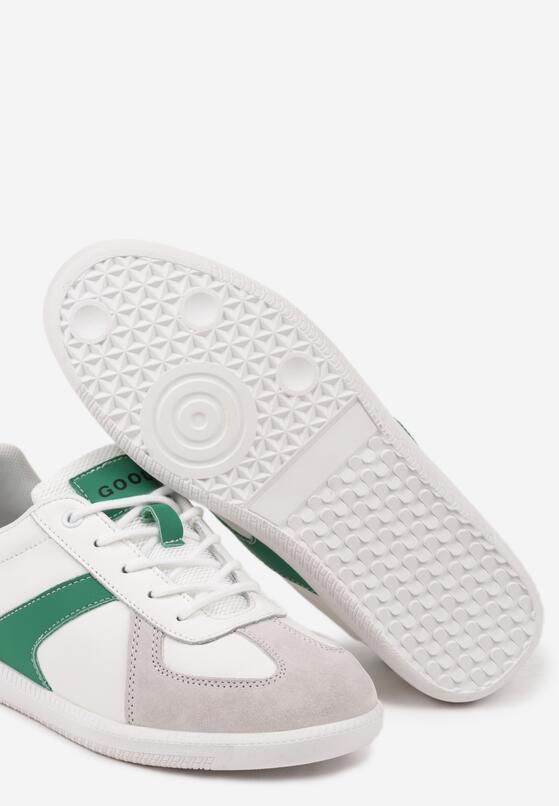 Biało-Zielone Płaskie Skórzane Sneakersy Ozdobione Przeszyciami Verietta 6