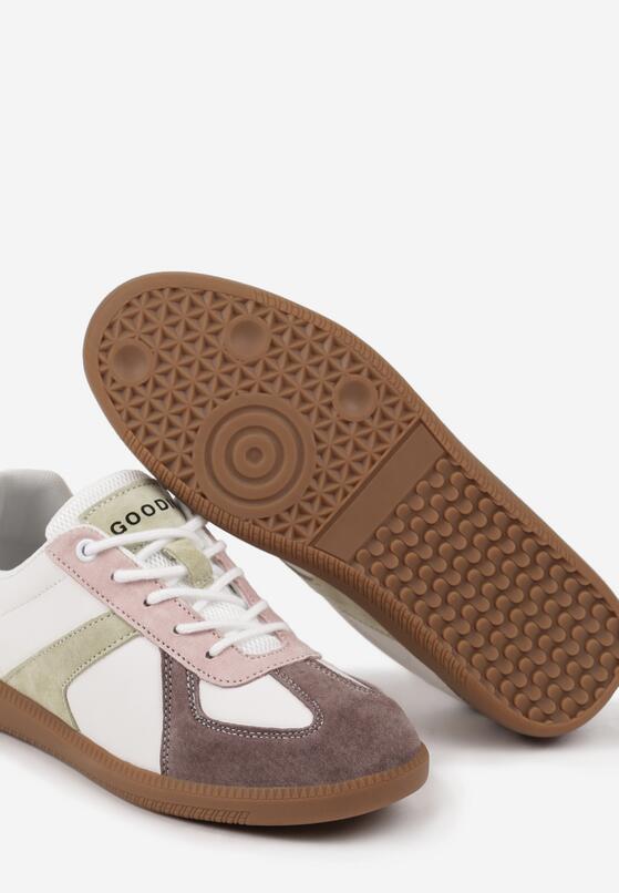 Brązowe Płaskie Skórzane Sneakersy Ozdobione Przeszyciami Verietta 6