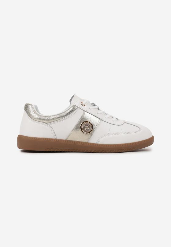 Biało-Złote Sneakersy ze Skórzaną Wkładką i Cyrkoniowym Zdobieniem Erisiona 4