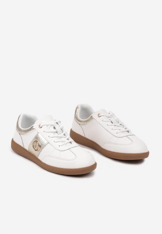 Biało-Złote Sneakersy ze Skórzaną Wkładką i Cyrkoniowym Zdobieniem Erisiona 5