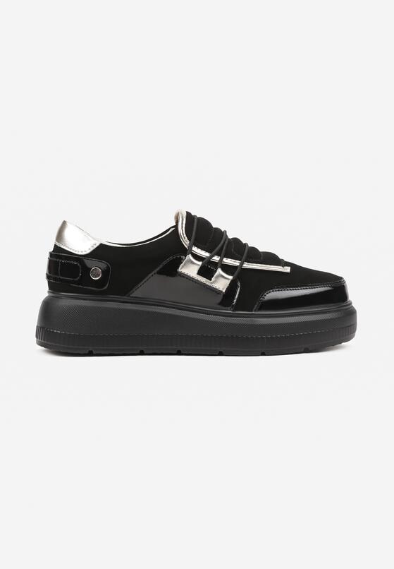 Czarne Skórzane Sneakersy na Grubej Podeszwie z Ozdobnym Paskiem i Metalicznymi Wstawkami Verilinde 4