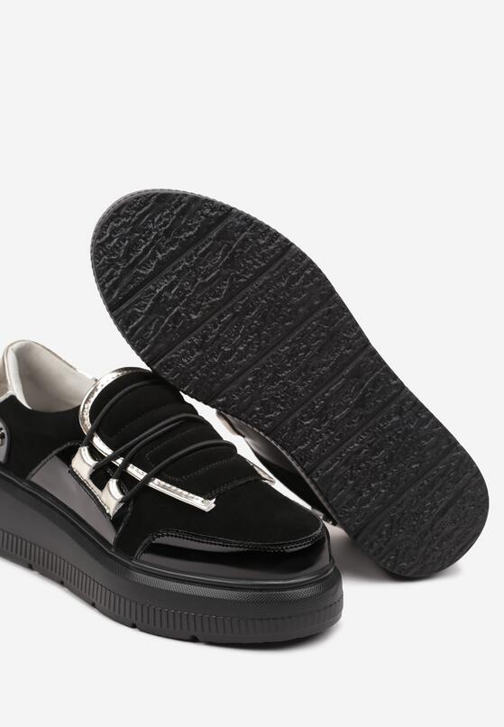 Czarne Skórzane Sneakersy na Grubej Podeszwie z Ozdobnym Paskiem i Metalicznymi Wstawkami Verilinde 6