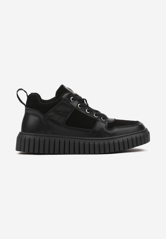 Czarne Skórzane Sneakersy na Grubej Tłoczonej Podeszwie Eriliane 4