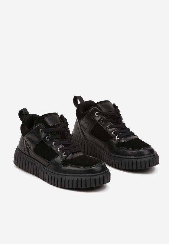 Czarne Skórzane Sneakersy na Grubej Tłoczonej Podeszwie Eriliane 5