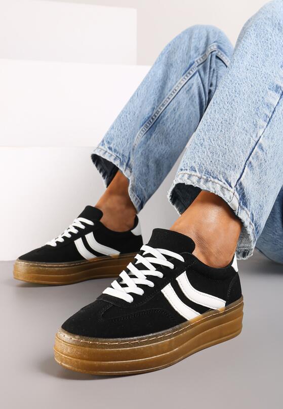 Czarne Sneakersy na Platformie z Kontrastowymi Wstawkami Erisora 2