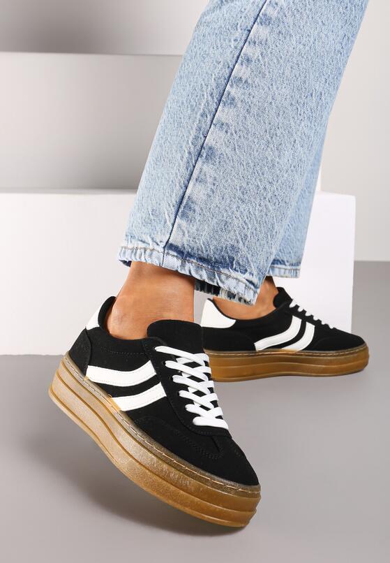Czarne Sneakersy na Platformie z Kontrastowymi Wstawkami Erisora 1