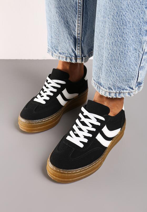 Czarne Sneakersy na Platformie z Kontrastowymi Wstawkami Erisora 3