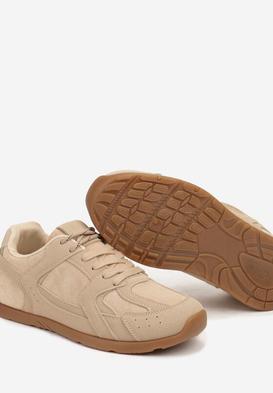 Ciemnobeżowe Sneakersy z Geometrycznymi Przeszyciami z Zdobieniem z Cyrkonii Taranea 6