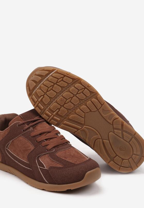 Brązowe Sneakersy z Geometrycznymi Przeszyciami z Zdobieniem z Cyrkonii Taranea 6