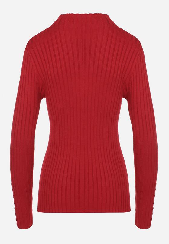 Bordowy Dopasowany Sweter Golf z Ozdobnymi Guzikami Oppanla 7