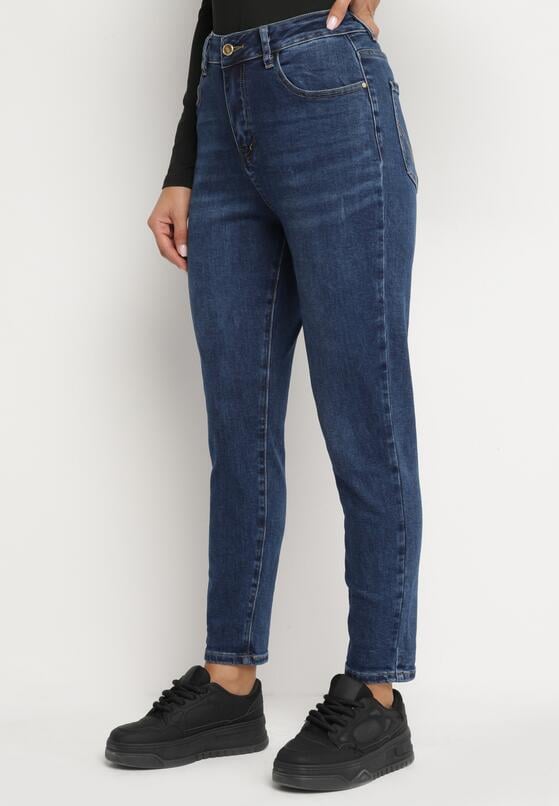 Granatowe Klasyczne Jeansy o Kroju Skinny Regular Waist Nailen 1