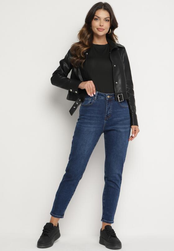 Granatowe Klasyczne Jeansy o Kroju Skinny Regular Waist Nailen 4