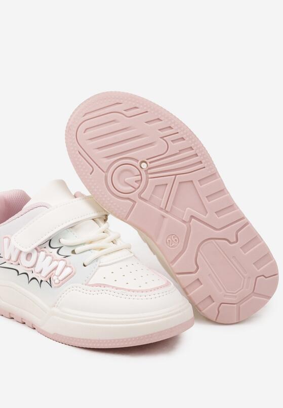 Biało-Różowe Buty Sportowe Sneakersy Zapinane na Rzep z Aplikacją 3D Lerinael 3