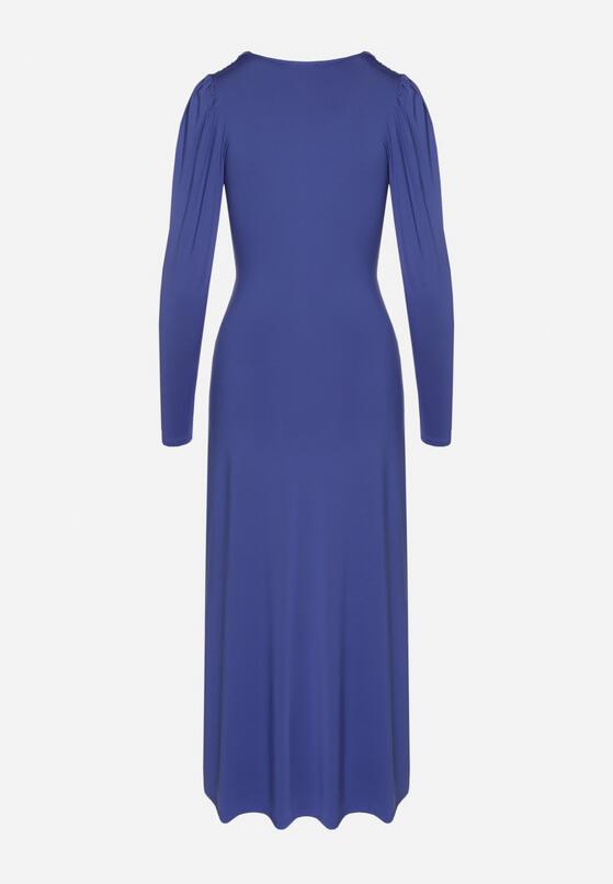 Niebieska Elegancka Sukienka Kopertowa Ozdobiona Marszczeniami Zainara 7
