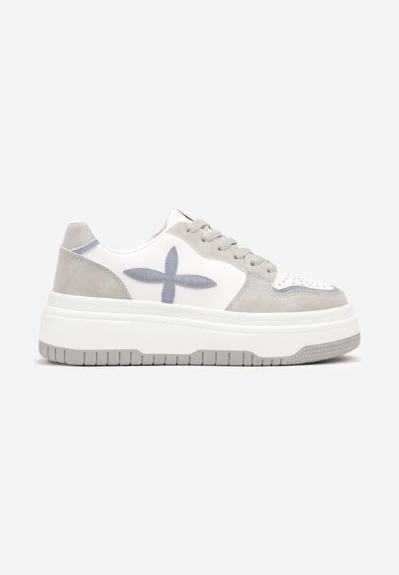 Biało-Szare Sznurowane Sneakersy na Grubszej Podeszwie z Geometrycznym Wzorem Sairana 4