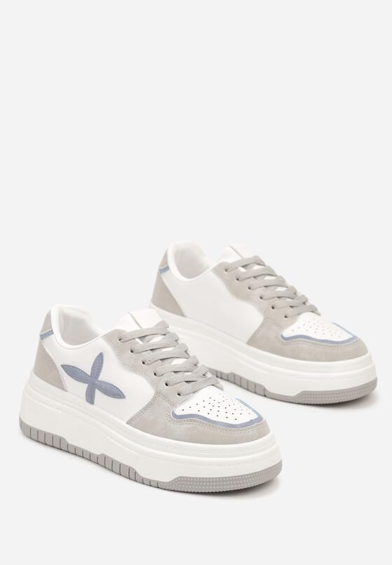 Biało-Szare Sznurowane Sneakersy na Grubszej Podeszwie z Geometrycznym Wzorem Sairana 5