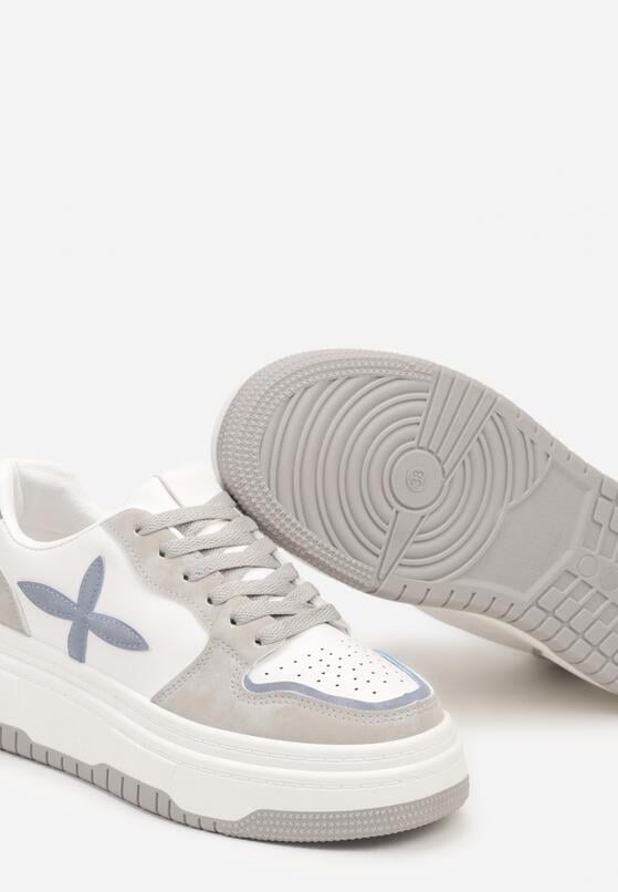 Biało-Szare Sznurowane Sneakersy na Grubszej Podeszwie z Geometrycznym Wzorem Sairana 6