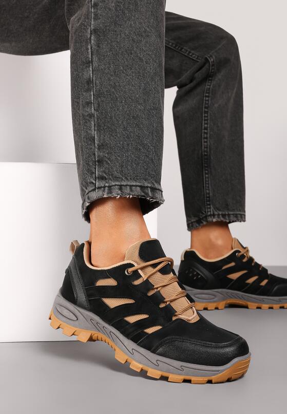 Czarne Sznurowane Płaskie Buty Sportowe Sneakersy z Geometrycznymi Wstawkami Betita 2