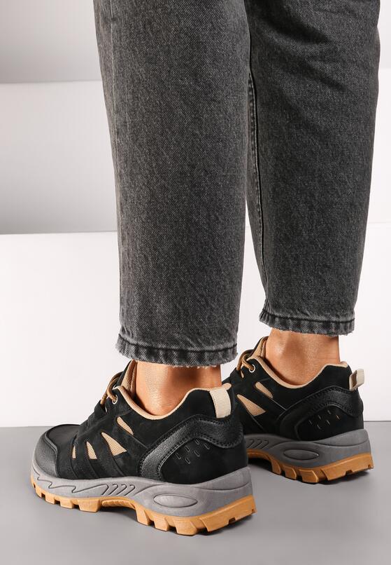 Czarne Sznurowane Płaskie Buty Sportowe Sneakersy z Geometrycznymi Wstawkami Betita 3